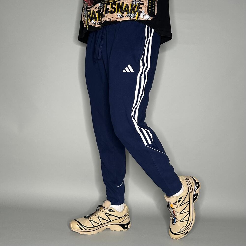 Vintage Y2K Adidas Sweatpants Mens L Navy Blue White 3 Stripes Cotton Joggers